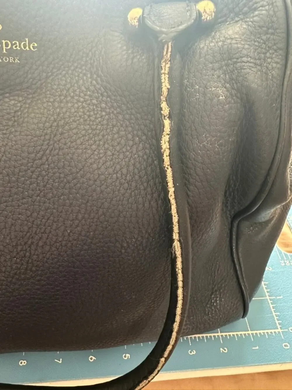Kate Spade Cobble Hill Leslie Large Leather Purse Tote Navy Blue Gold Hardware